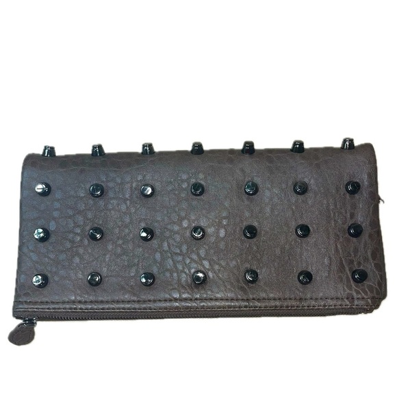 Urban Expressions Studded Foldover Clutch, Brown - Picture 6 of 13